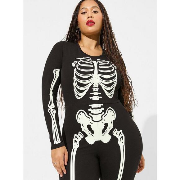 Torrid 2 (2X 18/20) Skeleton Glow In the Dark Halloween Costume Cosplay Bodysuit - Picture 4 of 4